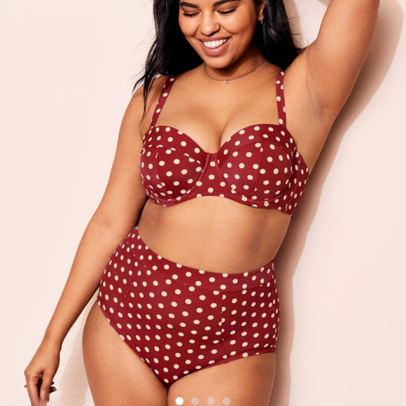 Adore Me Vivian Contour Red White Polka Dot underwire Bikini Swim Top. Sz 44DDD - Picture 2 of 15